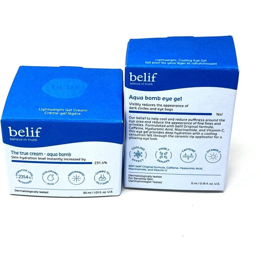Belif True Cream Moisturizing Bomb 30 ml/ Aqua Bomb Eye Gel 5 ml Skincare Korean